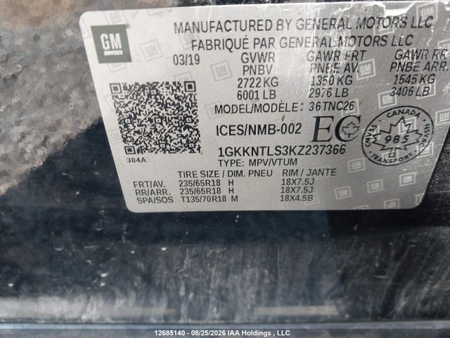 1GKKNTLS3KZ237366 GMC Acadia Sle-2