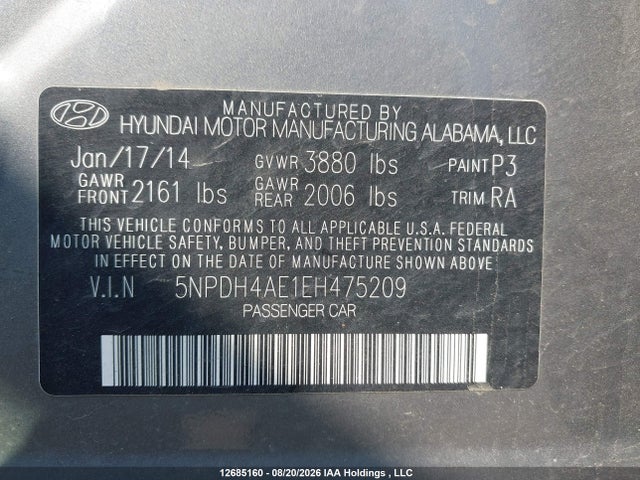 5NPDH4AE1EH475209 Hyundai ELANTRA SE