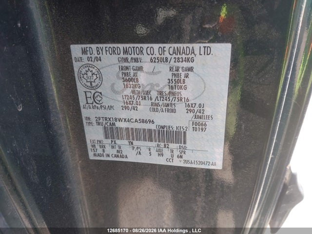 12685170 :رقم المزاد ، 2FTRX18WX4CA58696 vin ، 2004 Ford F-150 Heritage Classic مزاد بيع