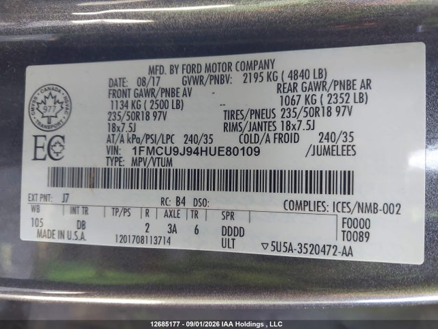 Ford Escape Titanium 2017 1FMCU9J94HUE80109 Image 9