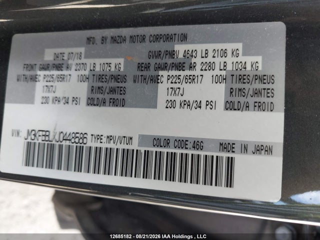 Aukcja sprzedaży 2018 Mazda Cx-5 Sport, vin: JM3KFBBLXJ0448586, numer aukcji: 12685182