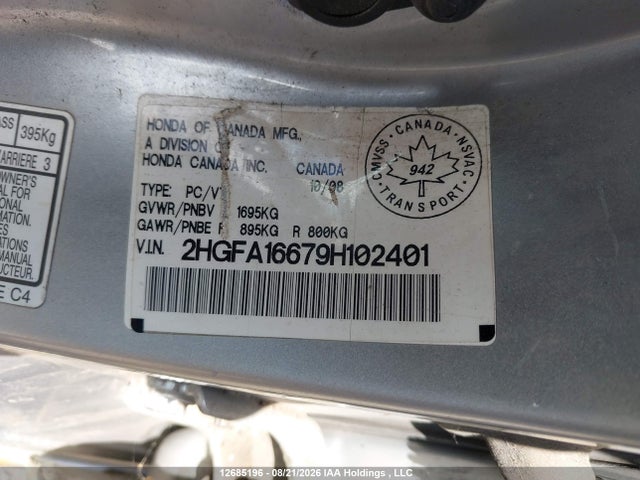 12685196 :رقم المزاد ، 2HGFA16679H102401 vin ، 2009 Honda Civic مزاد بيع