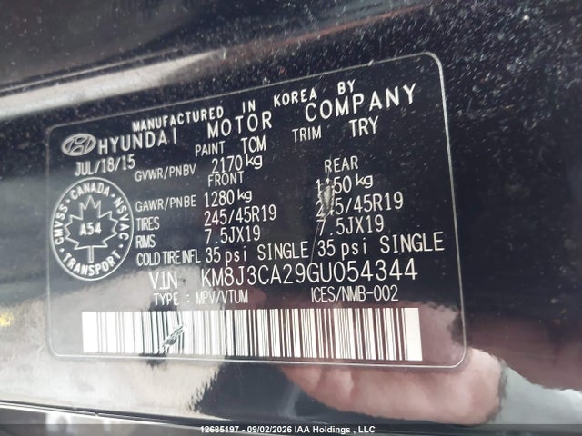 KM8J3CA29GU054344 Hyundai Tucson Premium 1.6