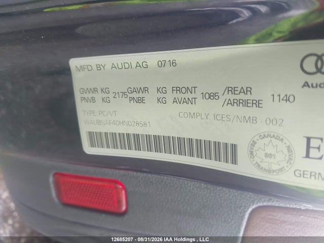 12685207 :رقم المزاد ، WAUBNAF40HN028581 vin ، 2017 Audi A4 2.0t Progressiv مزاد بيع
