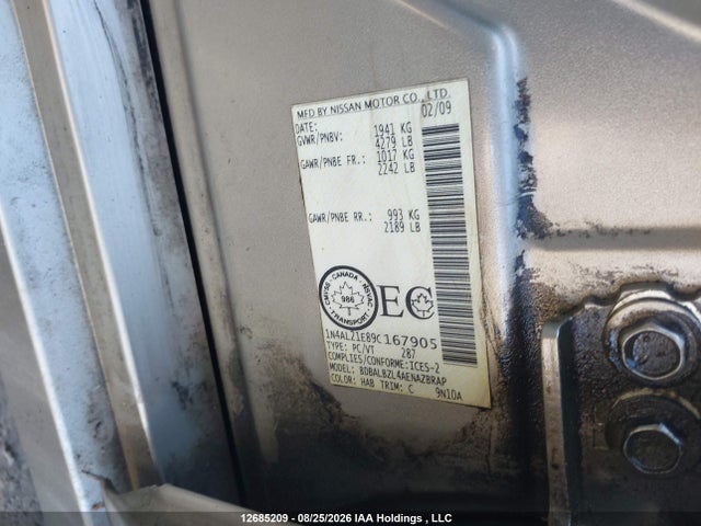 2009 Nissan Altima 2.5/2.5s მანქანა იყიდება აუქციონზე, vin: 1N4AL21E89C167905, აუქციონის ნომერი: 12685209