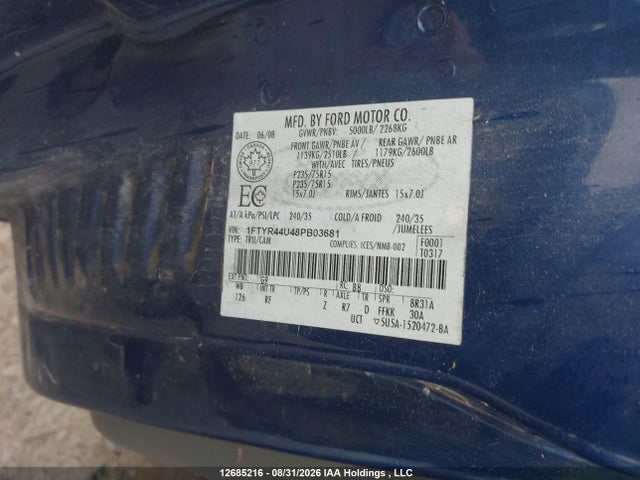 12685216 :رقم المزاد ، 1FTYR44U48PB03681 vin ، 2008 Ford Ranger مزاد بيع