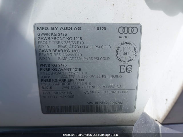 Продаж на аукціоні авто 2020 Audi Q5 45 Progressiv, vin: WA1BNAFY2L2060703, номер лоту: 12685226