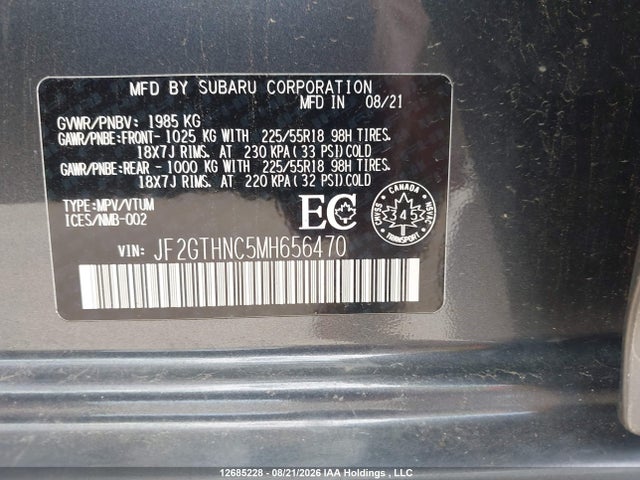 2021 Subaru Crosstrek Limited მანქანა იყიდება აუქციონზე, vin: JF2GTHNC5MH656470, აუქციონის ნომერი: 12685228