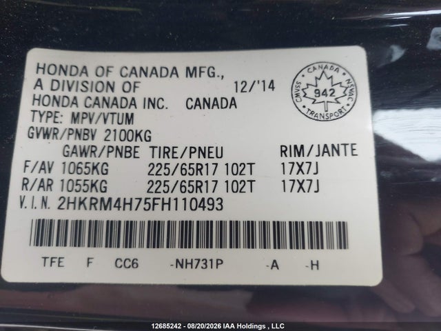 Honda CR-V EXL 2015 2HKRM4H75FH110493 Image 9