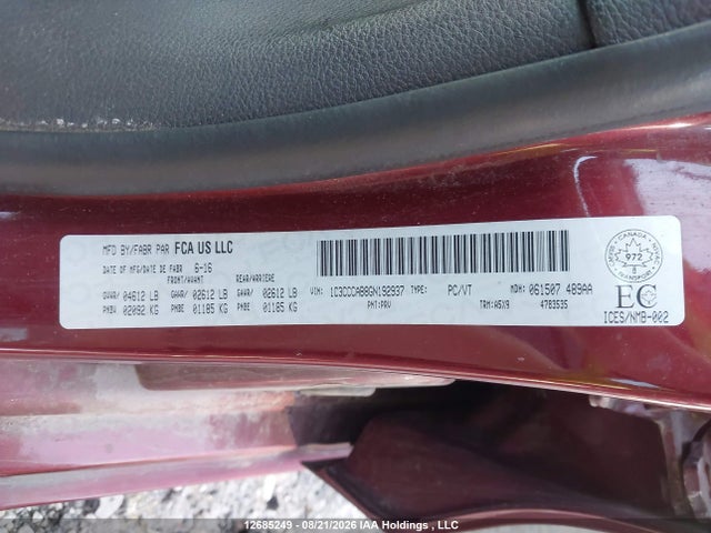 Aukcja sprzedaży 2016 Chrysler 200 Limited, vin: 1C3CCCAB8GN192937, numer aukcji: 12685249