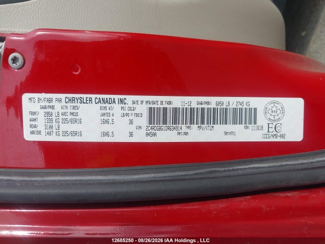 Продажа на аукционе авто 2013 Dodge Grand Caravan Se, vin: 2C4RDGBG1DR634914, номер лота: 12685250