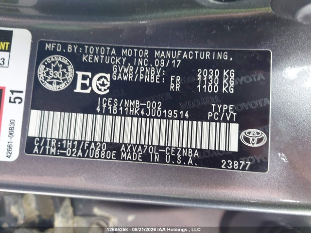 4T1B11HK4JU019514 Toyota CAMRY LE