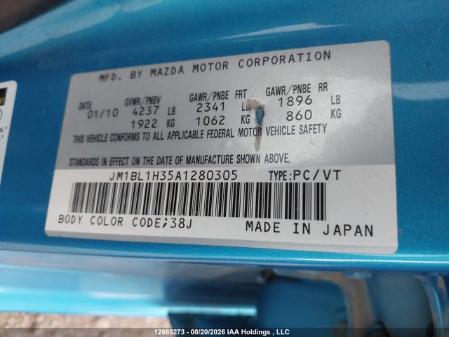 Aukcja sprzedaży 2010 Mazda Mazdaspeed3, vin: JM1BL1H35A1280305, numer aukcji: 12685273