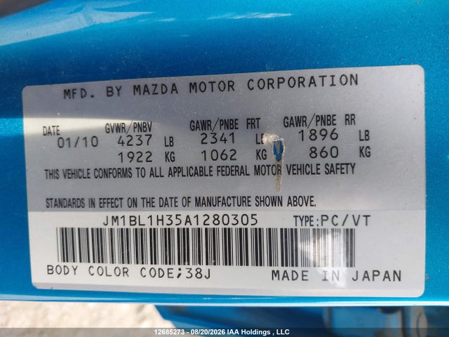 Aukcja sprzedaży 2010 Mazda Mazdaspeed3, vin: JM1BL1H35A1280305, numer aukcji: 12685273