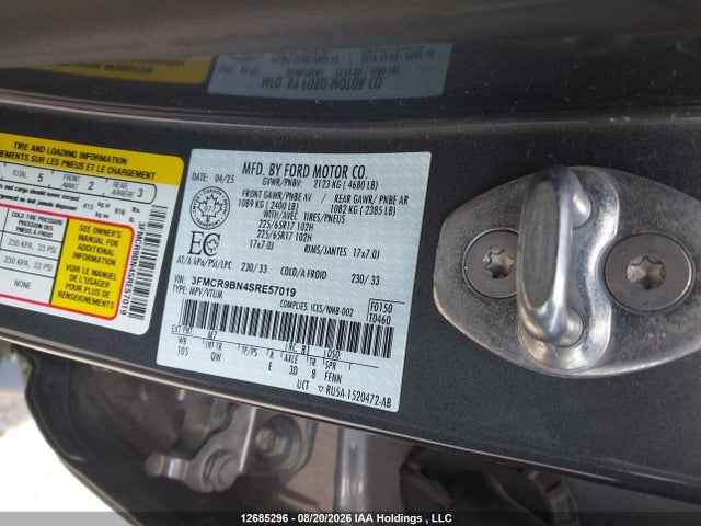 12685296 :رقم المزاد ، 3FMCR9BN4SRE57019 vin ، 2025 Ford Bronco Sport Big Bend مزاد بيع