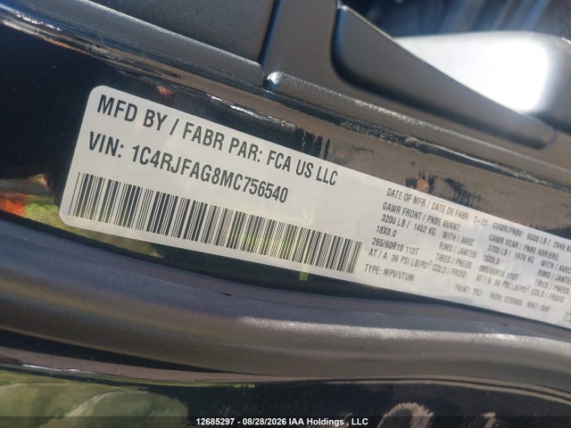 Aukcja sprzedaży 2021 Jeep Grand Cherokee Laredo, vin: 1C4RJFAG8MC756540, numer aukcji: 12685297