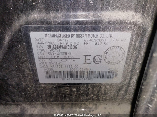 Nissan Sentra 2017 3N1AB7AP6HY316302 Image 9