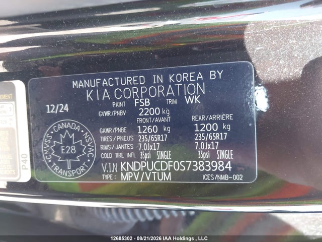Aukcja sprzedaży 2025 Kia Sportage, vin: KNDPUCDF0S7383984, numer aukcji: 12685302