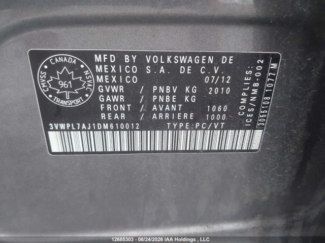 Aukcja sprzedaży 2013 Volkswagen Golf 2.0 Tdi Comfortline/2.0 Tdi Highline, vin: 3VWPL7AJ1DM610012, numer aukcji: 12685303