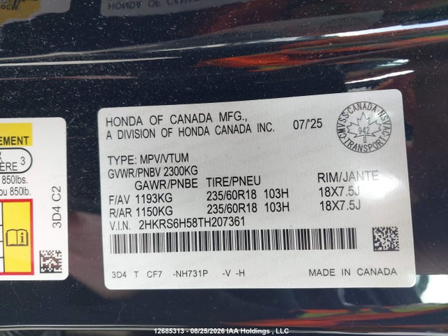2HKRS6H58TH207361 Honda Cr-v Sport