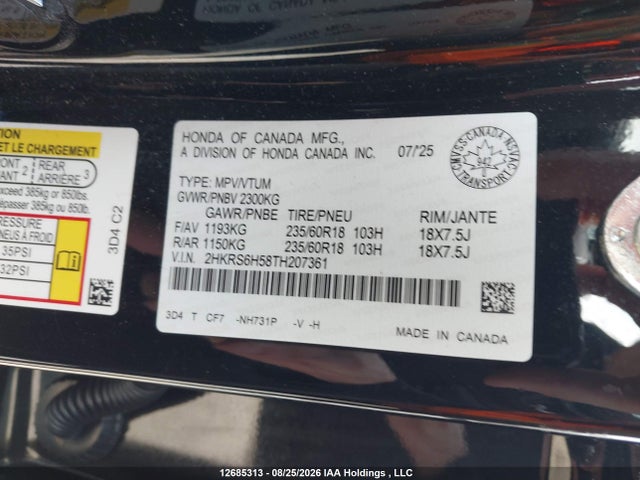 2HKRS6H58TH207361 Honda Cr-v Sport