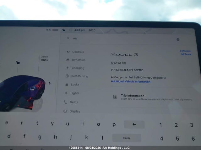 12685314 :رقم المزاد ، 5YJ3E1EA0PF682105 vin ، 2023 Tesla Model 3 Rwd مزاد بيع