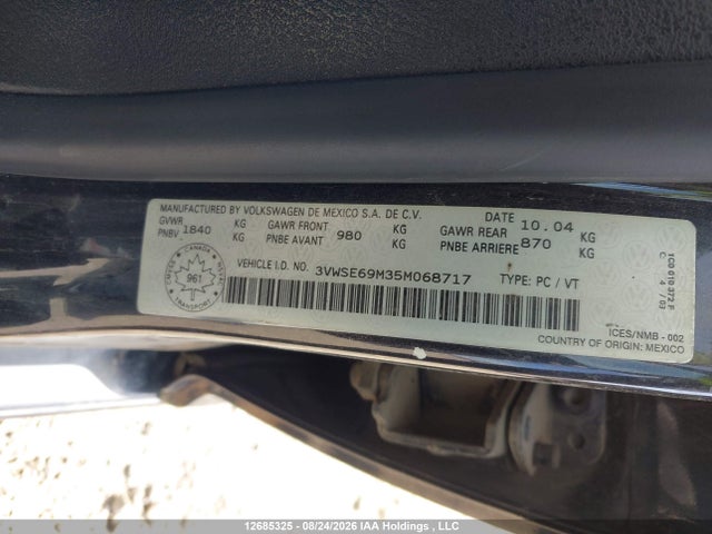Aukcja sprzedaży 2005 Volkswagen Jetta Gli, vin: 3VWSE69M35M068717, numer aukcji: 12685325