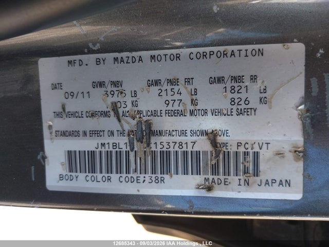 Aukcja sprzedaży 2012 Mazda Mazda3 Gs-sky, vin: JM1BL1V70C1537817, numer aukcji: 12685343