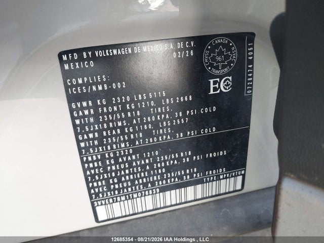 Продажа на аукционе авто 2026 Volkswagen Tiguan Se, vin: 3VVER7RM1TM076839, номер лота: 12685354