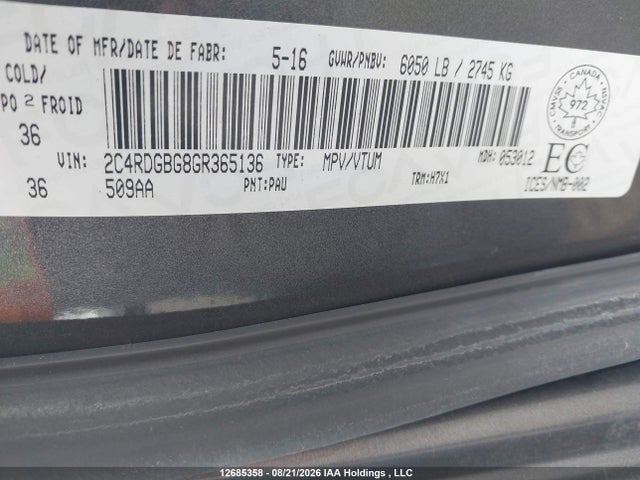 Dodge Grand Caravan Se/sxt 2016 2C4RDGBG8GR365136 Image 9