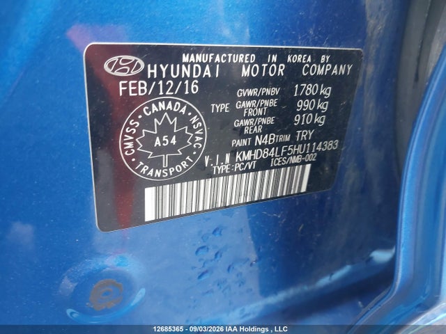 KMHD84LF5HU114383 Hyundai ELANTRA GL
