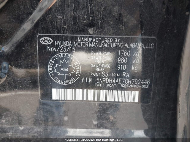 Hyundai Elantra 2016 5NPDH4AE7GH792446 Image 9