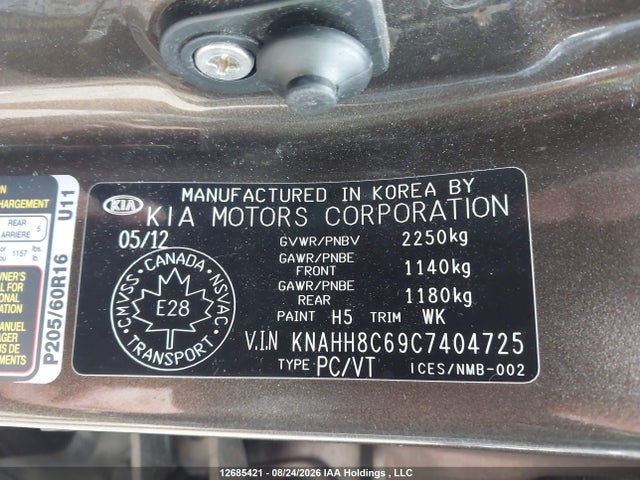 Aukcja sprzedaży 2012 Kia Rondo, vin: KNAHH8C69C7404725, numer aukcji: 12685421