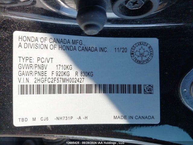 Honda Civic Lx 2021 2HGFC2F57MH002427 Image 19