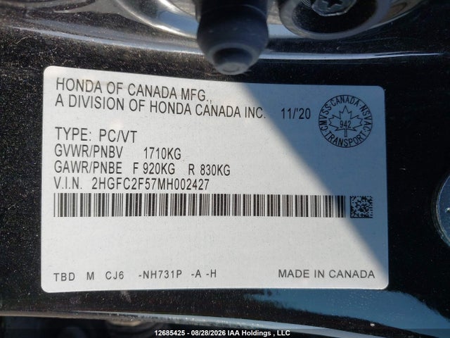 Honda Civic Lx 2021 2HGFC2F57MH002427 Image 9