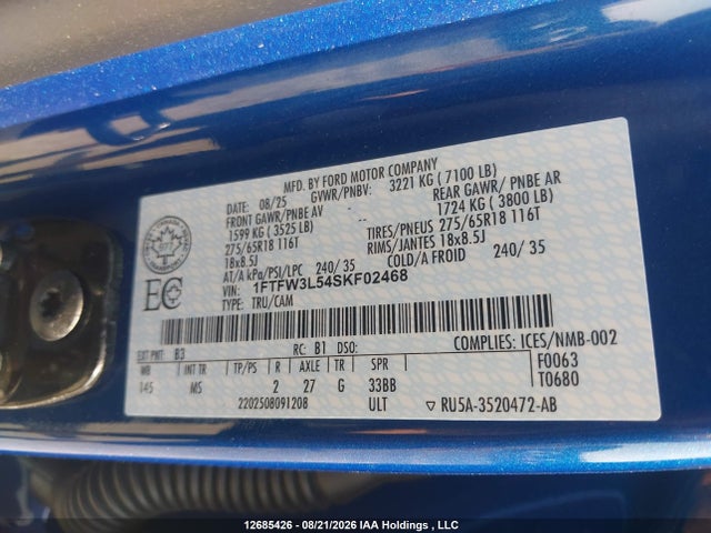 Aukcja sprzedaży 2025 Ford F150 Xlt, vin: 1FTFW3L54SKF02468, numer aukcji: 12685426