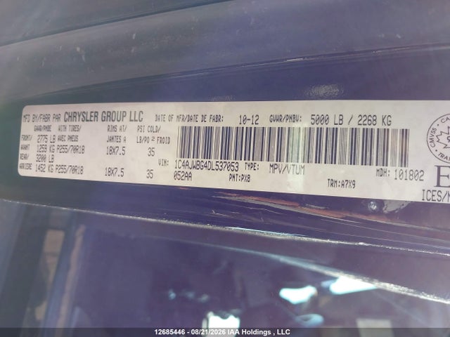 2013 Jeep Wrangler Sahara მანქანა იყიდება აუქციონზე, vin: 1C4AJWBG4DL537053, აუქციონის ნომერი: 12685446