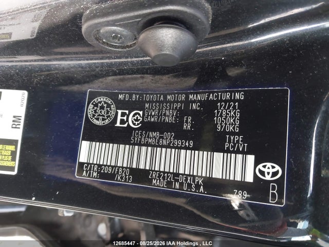 Toyota Corolla Le/xle 2022 5YFBPMBE8NP299349 Image 9