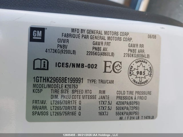 Продажа на аукционе авто 2008 Gmc Sierra K2500 Heavy Duty, vin: 1GTHK29668E199991, номер лота: 12685455