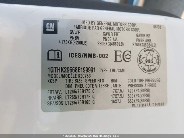 Продажа на аукционе авто 2008 Gmc Sierra K2500 Heavy Duty, vin: 1GTHK29668E199991, номер лота: 12685455