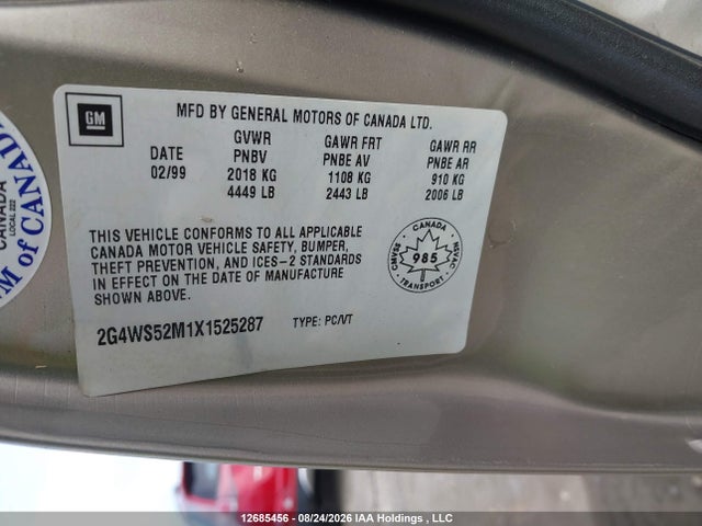 Aukcja sprzedaży 1999 Buick Century Custom, vin: 2G4WS52M1X1525287, numer aukcji: 12685456