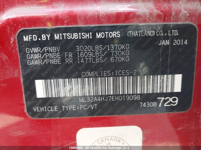 Mitsubishi MIRAGE ES 2014 ML32A4HJ7EH019098 Image 9