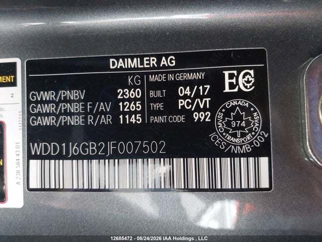 2018 Mercedes-benz E 400 4matic მანქანა იყიდება აუქციონზე, vin: WDD1J6GB2JF007502, აუქციონის ნომერი: 12685472