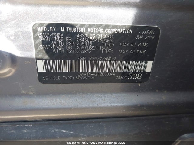 Mitsubishi Eclipse Cross Le/sp 2019 JA4AT4AA2KZ600344 Image 9