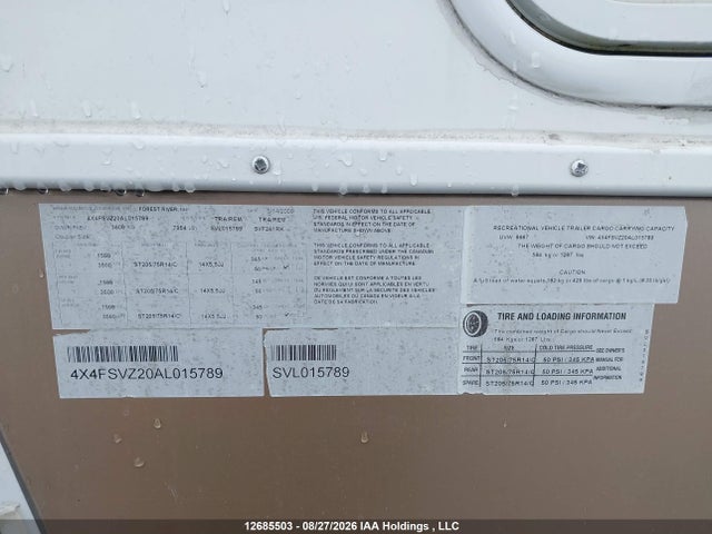 Продажа на аукционе авто 2010 Forest River , vin: 4X4FSVZ20AL015789, номер лота: 12685503