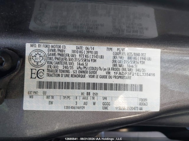 1FADP3F21EL335416 Ford FOCUS SE
