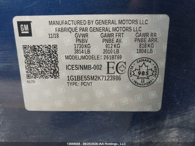 Chevrolet CRUZE LT 2019 1G1BE5SM2K7123986 Image 19