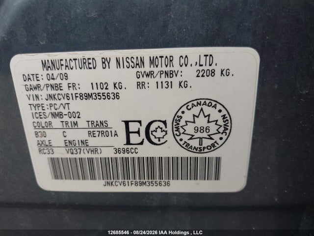 Aukcja sprzedaży 2009 Infiniti G35, vin: JNKCV61F89M355636, numer aukcji: 12685546
