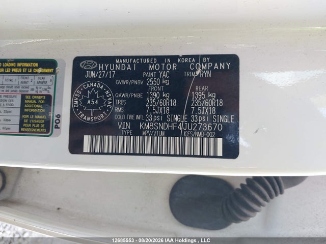 Продаж на аукціоні авто 2018 Hyundai Santa Fe Se/limited, vin: KM8SNDHF4JU273670, номер лоту: 12685553