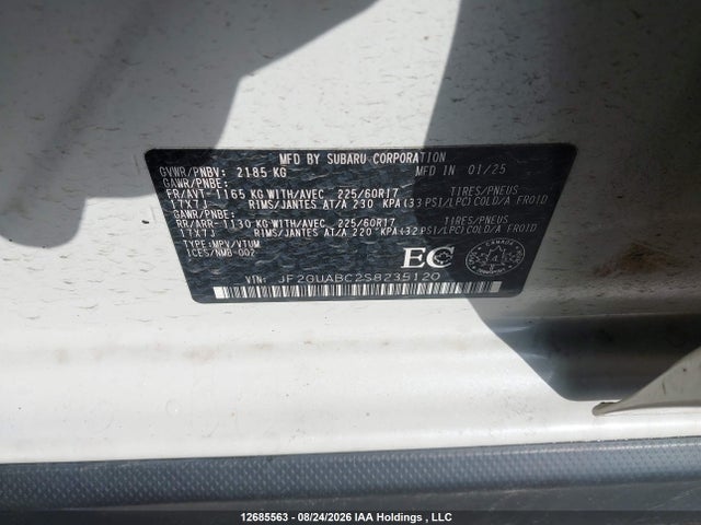 2025 Subaru Crosstrek Convenience მანქანა იყიდება აუქციონზე, vin: JF2GUABC2S8235120, აუქციონის ნომერი: 12685563